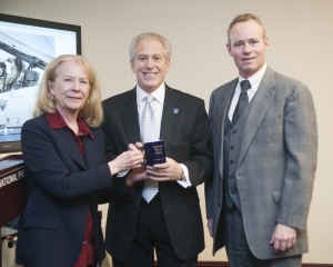 Mickey Osterreicher (c) discussed defending photographers' rights. Darlene Shields (l) chairs the Club's Photography Committee. John Donnelly (r) is chair of the Freedom of the Press Committee.