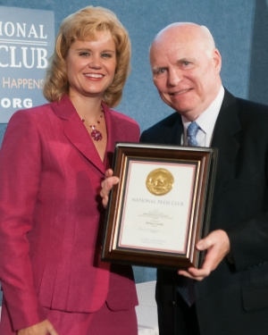 Brian Lamb of C-SPAN wins this year's President's Citation to honor his distinguished career in journalism at the National Press Club's 39th annual NPC Journalism Awards dinner, July 24, 2012.  NPC president Theresa Werner presented Mr. Lamb with his award. 