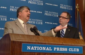 Richard Trumka (left), AFL-CIO president, and National Press Club President Mark Hamrick