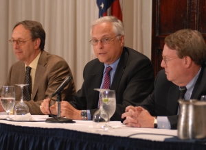 (From L to R): Andy Alexander, moderator Gil Klein, and John Walcott. Photo by Greg Tinius.