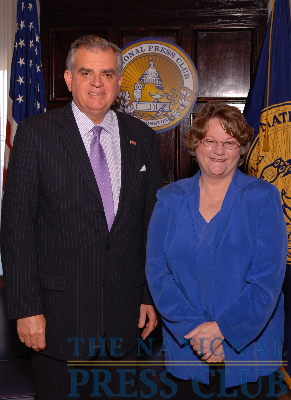 Treasury Secretary Ray LaHood and Former NPC President Sylvia Smith at the National Press Club Luncheon, May 21, 2009.Photo: Greg Tinius/Tinius-Arts