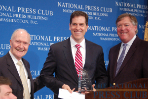 Associated Press White House reporter and Gerald Ford Award honoree Ben Feller acknowledges his co-workers for their dedication and support.Photo: Terry Hill
