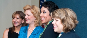 Girl Scouts chief executive officer Anna Maria Chávez (second from right) is pictured with (l to r) Debra Silimeo, Speakers Committee member who organized the luncheon; NPC President Theresa Werner; and Lidia Soto-Harmon, CEO of the Girl Scout Council of the Nation's Capital. 