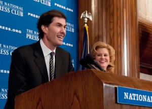 Michael Weiner, executive director of the Major League Baseball Players Association, takes questions from a luncheon audience on April 11. National Press Club President Theresa Werner moderates.