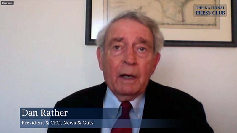 Former CBS News anchor Dan Rather tells National Press Club president Michael Freedman that new journalists should show courage, and other qualities will flow from there.