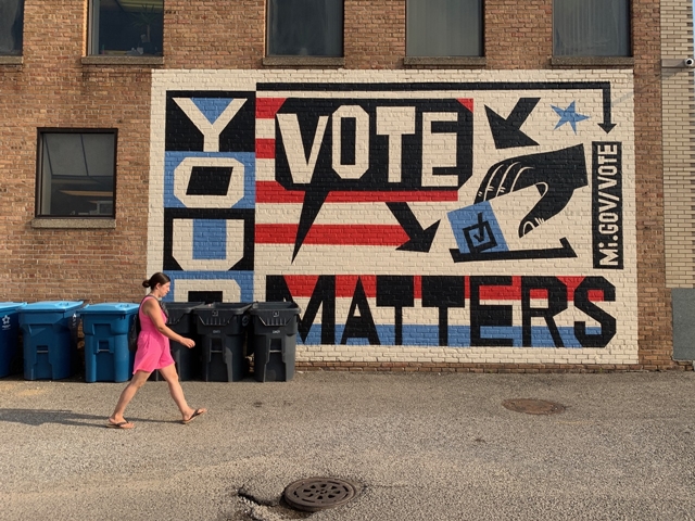 Mural in Benton Harbor, Michigan says your vote matters, Aug. 2022. Photo by Sue Dorfman.