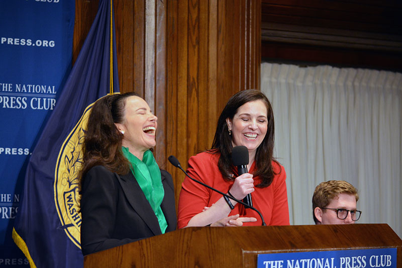 Fran Drescher and Jen Judson share a laugh at April 25, 2022, luncheon