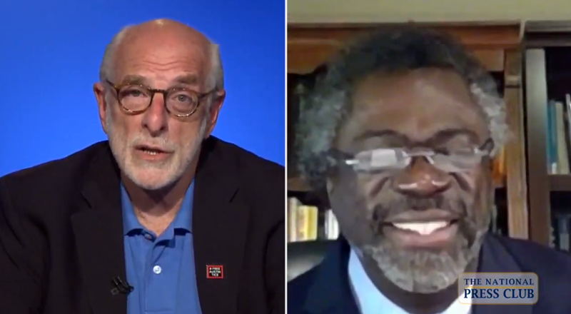 National Press Club President Mike Freedman introduces Dr. Earnest Grant, American Nurses Association president, at the start of a webinar about the need for nurses in the battle against the novel coronavirus. (Photo by Alan Kotok)