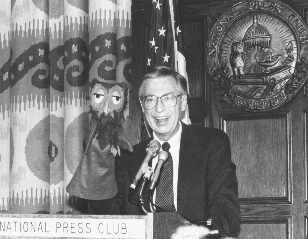 Children's television host Fred Rogers spoke at the National Press Club on April 6, 1990.