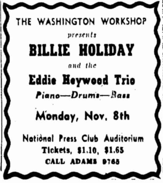 Ad for Billie Holiday at the National Press Club