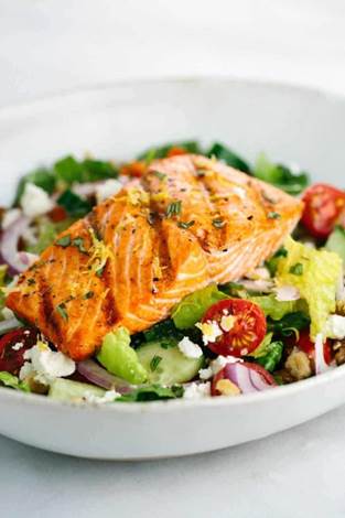 Salmon on salad.