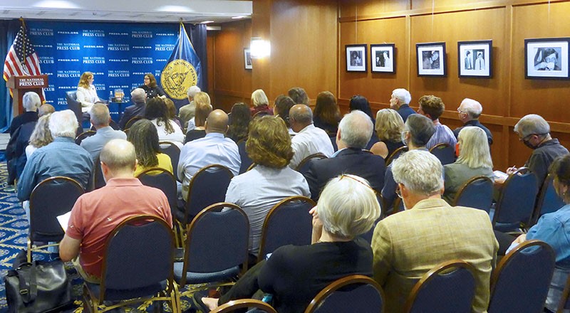 Photo of the crowd at a National Press Club book event featuring author Laura Meckler.