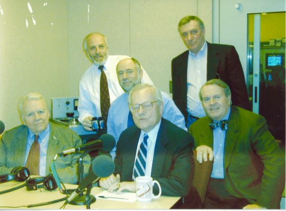 Photo of Charles Osgood and several other iconic CBS News reporters.